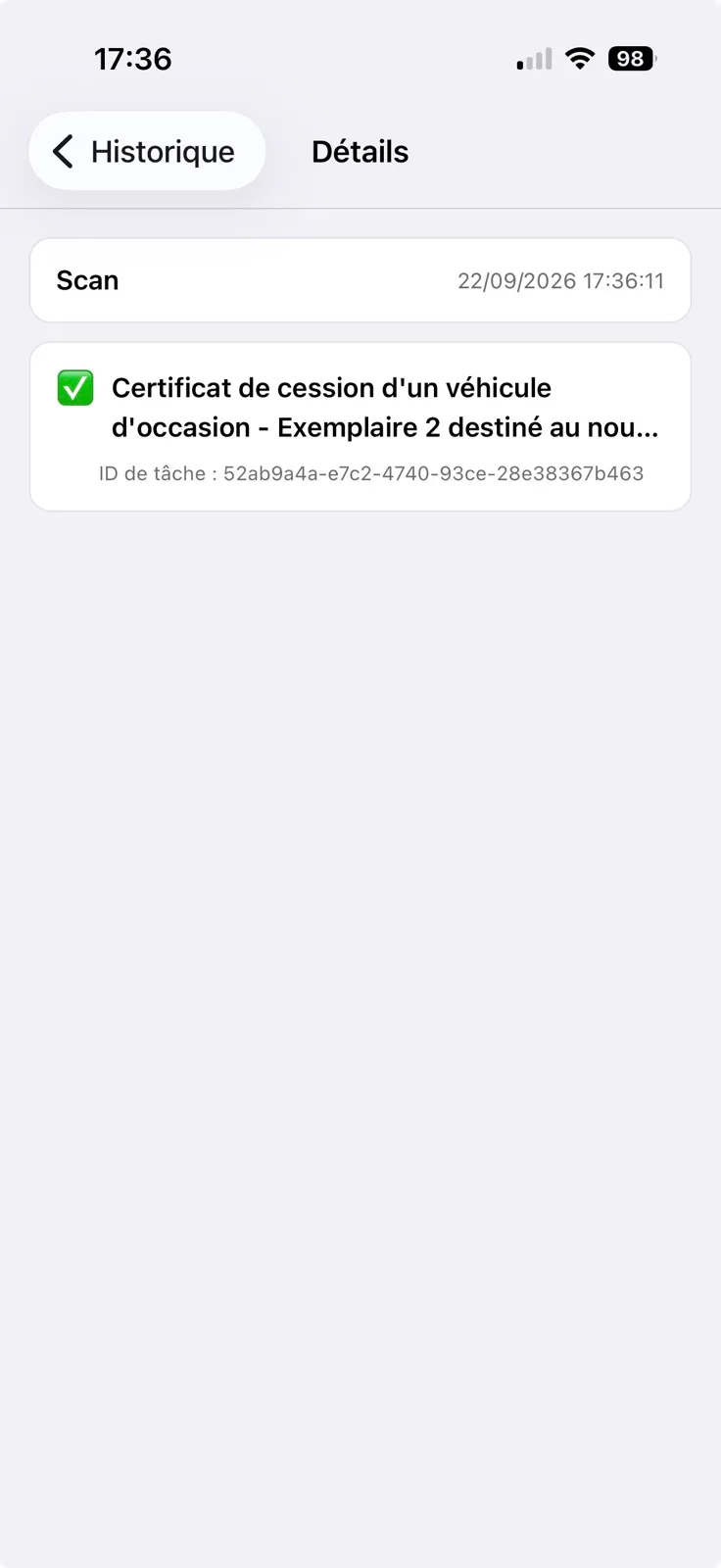Capture d'écran : résultat d'analyse d'un document