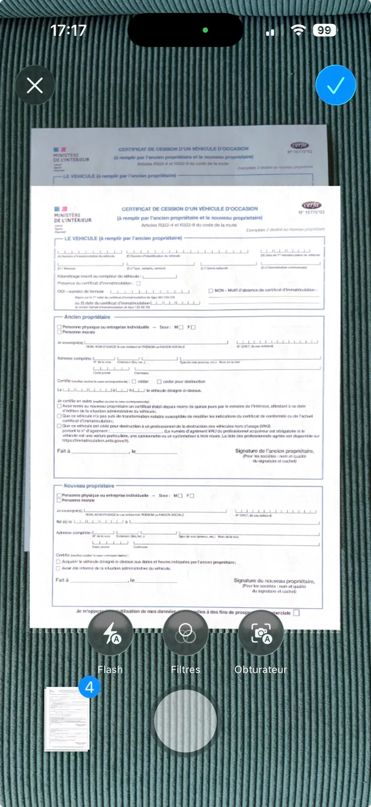 Capture d'écran : scan d'un document avec l'appareil photo